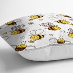 - Печать - Realhomes  Sevimli Arı Motifli Dijital Baskılı Özel Tasarım Modern Yastık Kırlent Kılıfı Realhomes