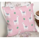 Pembe Zeminde Lama Desenli Dijital Baskılı Özel Tasarım Modern Yastık Kırlent Kılıfı Realhomes