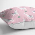 Pembe Zeminde Lama Desenli Dijital Baskılı Özel Tasarım Modern Yastık Kırlent Kılıfı Realhomes