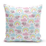Bulutlar Ve Gökkuşağı Motifli Dijital Baskılı Özel Tasarım Modern Yastık Kırlent Kılıfı Realhomes
