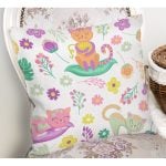 Çiçek Ve Kedi Desenli Dijital Baskılı Özel Tasarım Modern Yastık Kırlent Kılıfı Realhomes