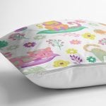 Çiçek Ve Kedi Desenli Dijital Baskılı Özel Tasarım Modern Yastık Kırlent Kılıfı Realhomes