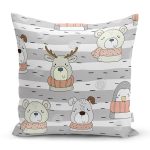 Atkılı Sevimli Hayvanlar Temalı Dijital Baskılı Özel Tasarım Modern Yastık Kırlent Kılıfı Realhomes