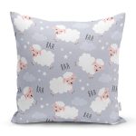 Puanlı Gri Zeminde Koyun Desenli Dijital Baskılı Özel Tasarım Modern Yastık Kırlent Kılıfı Realhomes