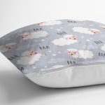 Puanlı Gri Zeminde Koyun Desenli Dijital Baskılı Özel Tasarım Modern Yastık Kırlent Kılıfı Realhomes