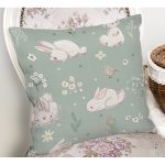 - Печать - Realhomes Yeşil Zeminde Sevimli Tavşan Desenli Dijital Baskılı Özel Tasarım Modern Yastık Kırlent Kılıfı Realhomes