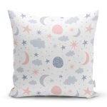 Gökyüzü Temalı Yıldız Ay Ve Bulut Desenli Dijital Baskılı Özel Tasarım Modern Yastık Kırlent Kılıfı Realhomes