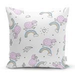 Pembe Koyunlar Ve Gökkuşağı Desenli Dijital Baskılı Özel Tasarım Modern Yastık Kırlent Kılıfı Realhomes