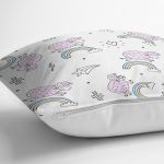 Pembe Koyunlar Ve Gökkuşağı Desenli Dijital Baskılı Özel Tasarım Modern Yastık Kırlent Kılıfı Realhomes