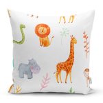 - Rh-K1471 - Realhomes Orman Hayvanları Desenli Dijital Baskılı Özel Tasarım Modern Yastık Kırlent Kılıfı Realhomes