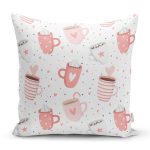 - Основные RGB - Realhomes Puanlı Zeminde Kahve Kupası Desenli Dijital Baskılı Özel Tasarım Modern Yastık Kırlent Kılıfı Realhomes