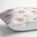 - Основные RGB - Realhomes Puanlı Zeminde Kahve Kupası Desenli Dijital Baskılı Özel Tasarım Modern Yastık Kırlent Kılıfı Realhomes