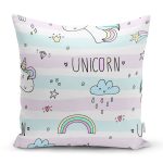 Unicorn Ve Gökkuşağı Desenli Dijital Baskılı Özel Tasarım Modern Yastık Kırlent Kılıfı Realhomes