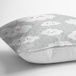 - Print - Realhomes Puanlı Zeminde Gülümseyen Bulut Motifli Dijital Baskılı Özel Tasarım Modern Yastık Kırlent Kılıfı Realhomes