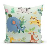 - Print - Realhomes Sevimli Orman Hayvanları Desenli Dijital Baskılı Özel Tasarım Modern Yastık Kırlent Kılıfı Realhomes