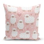 Pembe Zeminde Koyun Desenli Dijital Baskılı Özel Tasarım Modern Yastık Kırlent Kılıfı Realhomes