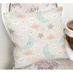 Krem Zeminde Bulut Ve Ay Desenli Dijital Baskılı Özel Tasarım Modern Yastık Kırlent Kılıfı Realhomes