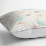 Krem Zeminde Bulut Ve Ay Desenli Dijital Baskılı Özel Tasarım Modern Yastık Kırlent Kılıfı Realhomes