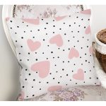 - Rh-K1488-1 - Realhomes Puanlı Zeminde Pembe Kalpler Dijital Baskılı Özel Tasarım Modern Yastık Kırlent Kılıfı Realhomes