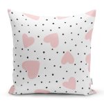 - Rh-K1488 - Realhomes Puanlı Zeminde Pembe Kalpler Dijital Baskılı Özel Tasarım Modern Yastık Kırlent Kılıfı Realhomes
