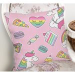 - Print - Realhomes Unicorn Pasta Ve Kalp Desenli Dijital Baskılı Özel Tasarım Modern Yastık Kırlent Kılıfı Realhomes