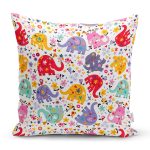 - Basic RGB - Realhomes Rengarenk Fil Desenli Dijital Baskılı Özel Tasarım Modern Yastık Kırlent Kılıfı Realhomes