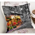 Çiçekçi Dükkanı Desenli Dijital Baskılı Dekoratif Modern Yastık Kırlent Kılıfı Realhomes