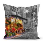 Çiçekçi Dükkanı Desenli Dijital Baskılı Dekoratif Modern Yastık Kırlent Kılıfı Realhomes