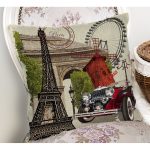 - Rh-K151-1 - Realhomes Klasik Araba Paris Desenli Dijital Baskılı Dekoratif Modern Yastık Kırlent Kılıfı Realhomes
