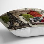- Rh-K151-2 - Realhomes Klasik Araba Paris Desenli Dijital Baskılı Dekoratif Modern Yastık Kırlent Kılıfı Realhomes
