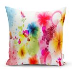 - Rh-K1515 - Realhomes Renkli Arka planda Kelebekler Dijital Baskılı Dekoratif Modern Yastık Kırlent Kılıfı Realhomes