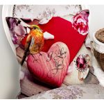 - Rh-K1534-1 - Realhomes  I Love You Kuş Ve Kalp Motifli Dijital Baskılı Dekoratif Modern Yastık Kırlent Kılıfı Realhomes