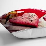 - Rh-K1534-2 - Realhomes  I Love You Kuş Ve Kalp Motifli Dijital Baskılı Dekoratif Modern Yastık Kırlent Kılıfı Realhomes