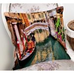 - Rh-K1535-1 - Realhomes Venedik Motifli Dijital Baskılı Dekoratif Modern Yastık Kırlent Kılıfı Realhomes