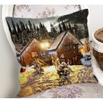 Karlı Ev Manzarası Dijital Baskılı Dekoratif Modern Yastık Kırlent Kılıfı Realhomes