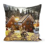 Karlı Ev Manzarası Dijital Baskılı Dekoratif Modern Yastık Kırlent Kılıfı Realhomes