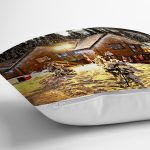 Karlı Ev Manzarası Dijital Baskılı Dekoratif Modern Yastık Kırlent Kılıfı Realhomes