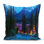 - Rh-K1539 - Realhomes Dağ Evi Tasarımlı Dijital Baskılı Dekoratif Modern Yastık Kırlent Kılıfı Realhomes