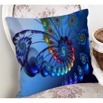 - Rh-K1542-1 - Realhomes Mavi Fraktal Desenli Dijital Baskılı Dekoratif Modern Yastık Kırlent Kılıfı Realhomes