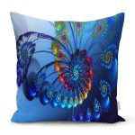 - Rh-K1542 - Realhomes Mavi Fraktal Desenli Dijital Baskılı Dekoratif Modern Yastık Kırlent Kılıfı Realhomes