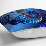 - Rh-K1542-2 - Realhomes Mavi Fraktal Desenli Dijital Baskılı Dekoratif Modern Yastık Kırlent Kılıfı Realhomes