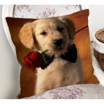 Gül Tutan Sevimli Köpek Yavrusu Dijital Baskılı Dekoratif Modern Yastık Kırlent Kılıfı Realhomes