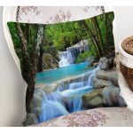 - Rh-K1547-1 - Realhomes Şelale Manzaralı Tasarım Dijital Baskılı Dekoratif Modern Yastık Kırlent Kılıfı Realhomes