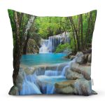 - Rh-K1547 - Realhomes Şelale Manzaralı Tasarım Dijital Baskılı Dekoratif Modern Yastık Kırlent Kılıfı Realhomes