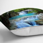 - Rh-K1547-2 - Realhomes Şelale Manzaralı Tasarım Dijital Baskılı Dekoratif Modern Yastık Kırlent Kılıfı Realhomes