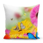 - Rh-K1548 - Realhomes Çiçek Ve Kelebek Desenli Dijital Baskılı Dekoratif Modern Yastık Kırlent Kılıfı Realhomes