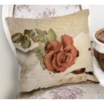 - Rh-K1553-1 - Realhomes Mektup Ve Gül Motifli Dijital Baskılı Dekoratif Modern Yastık Kırlent Kılıfı Realhomes