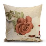 - Rh-K1553 - Realhomes Mektup Ve Gül Motifli Dijital Baskılı Dekoratif Modern Yastık Kırlent Kılıfı Realhomes