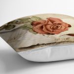 - Rh-K1553-2 - Realhomes Mektup Ve Gül Motifli Dijital Baskılı Dekoratif Modern Yastık Kırlent Kılıfı Realhomes