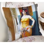 Osmanlı Kadın Figürü Yağlı Boya Dijital Baskılı Dekoratif Modern Yastık Kırlent Kılıfı Realhomes